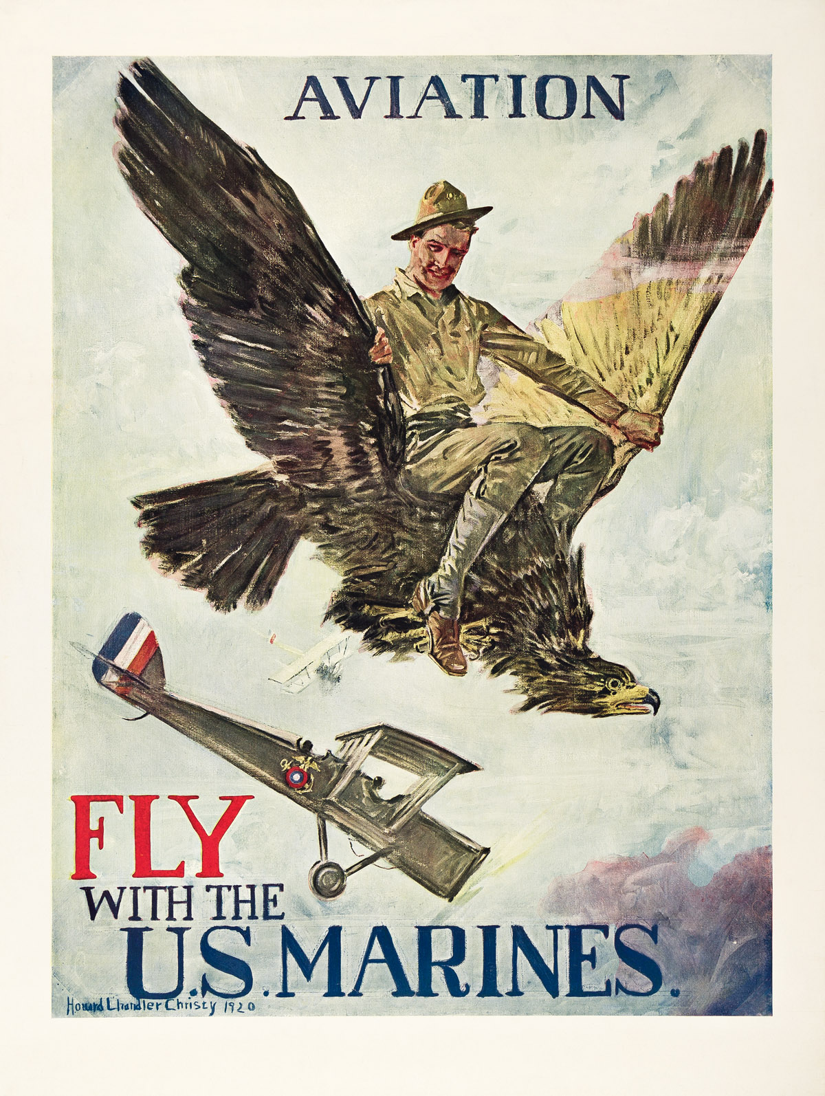 HOWARD CHANDLER CHRISTY (1872-1952).  AVIATION / FLY WITH THE U.S. MARINES. 1920. 38¼x28¾ inches, 97¼x73 cm.